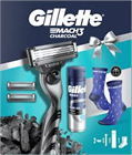 GILLETTE AJÁNDÉKCSOMAG MACH3 CHARHOAL BOROTVA+1DB PÓTFEJ+BOROTVAGÉL 200ML zoknival (9)
